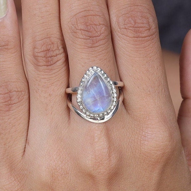 Rainbow Moonstone Sterling Silver Ring