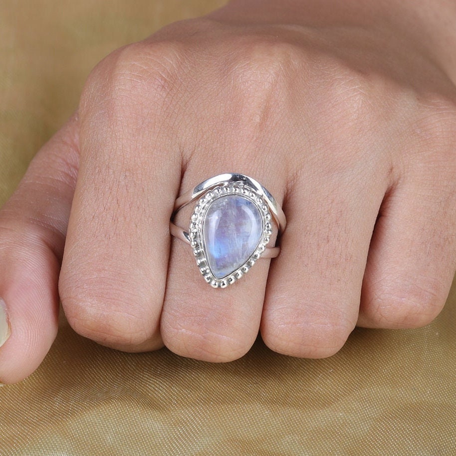 Rainbow Moonstone Sterling Silver Ring