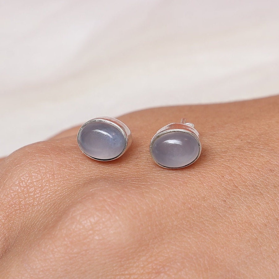 Chalcedony Sterling Silver Stud Earrings