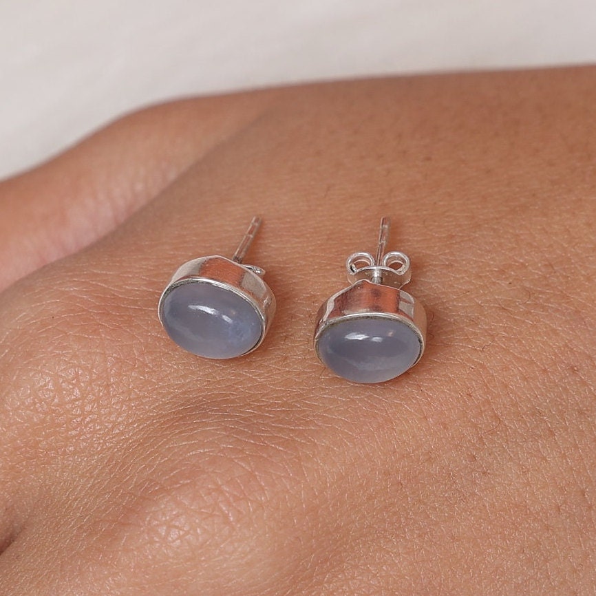 Chalcedony Sterling Silver Stud Earrings