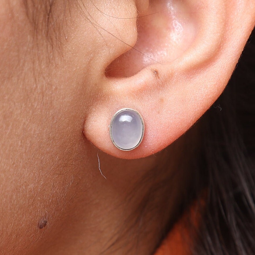 Chalcedony Sterling Silver Stud Earrings