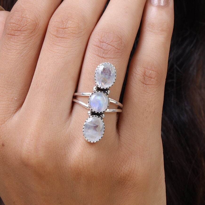 Rainbow Moonstone Sterling Silver Ring