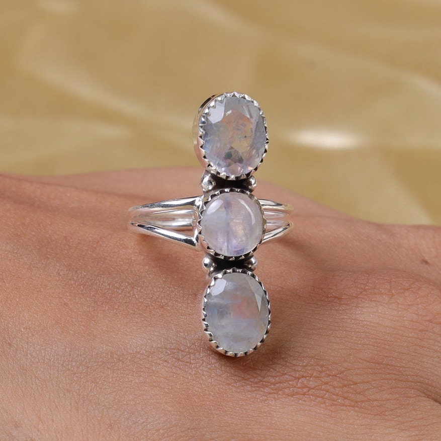 Rainbow Moonstone Sterling Silver Ring