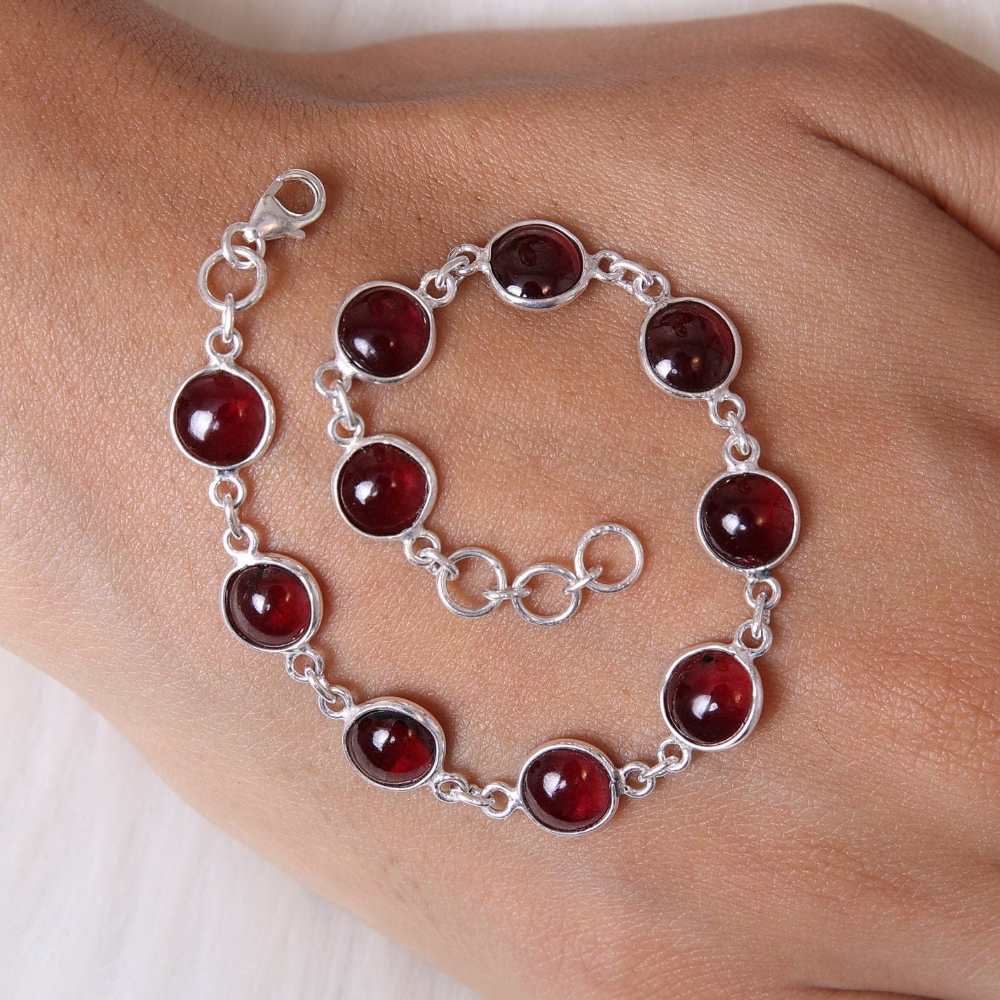 Garnet Sterling Silver Bracelet