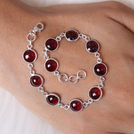 Garnet Sterling Silver Bracelet