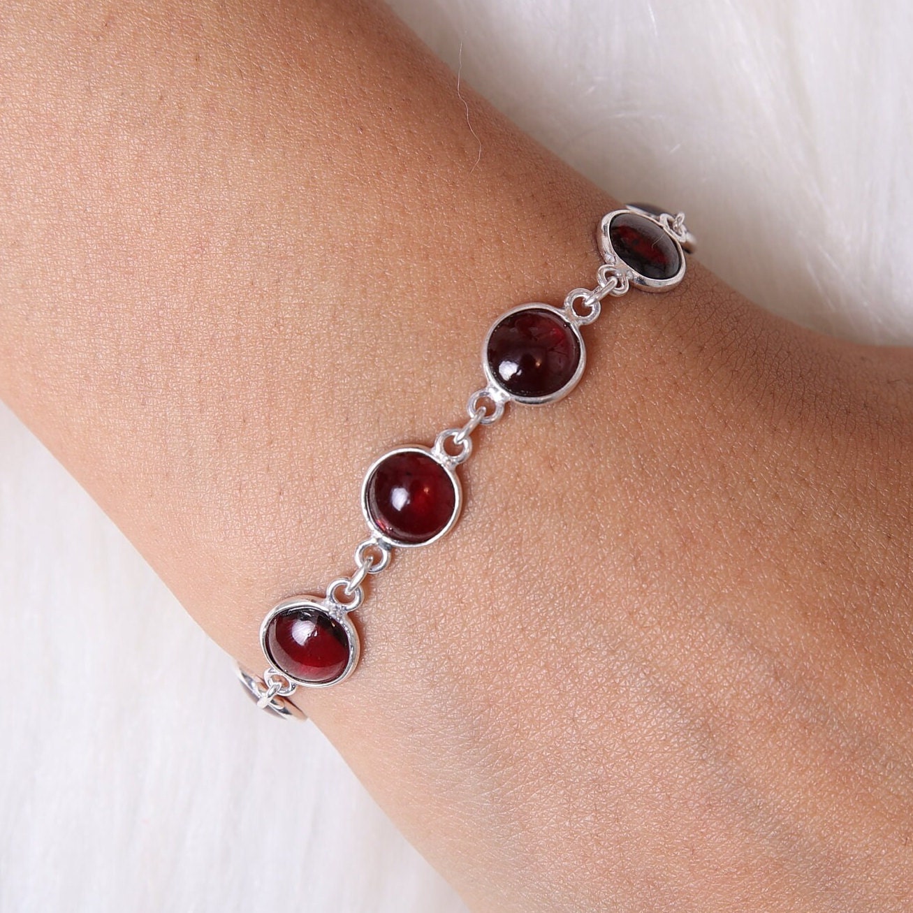 Garnet Sterling Silver Bracelet