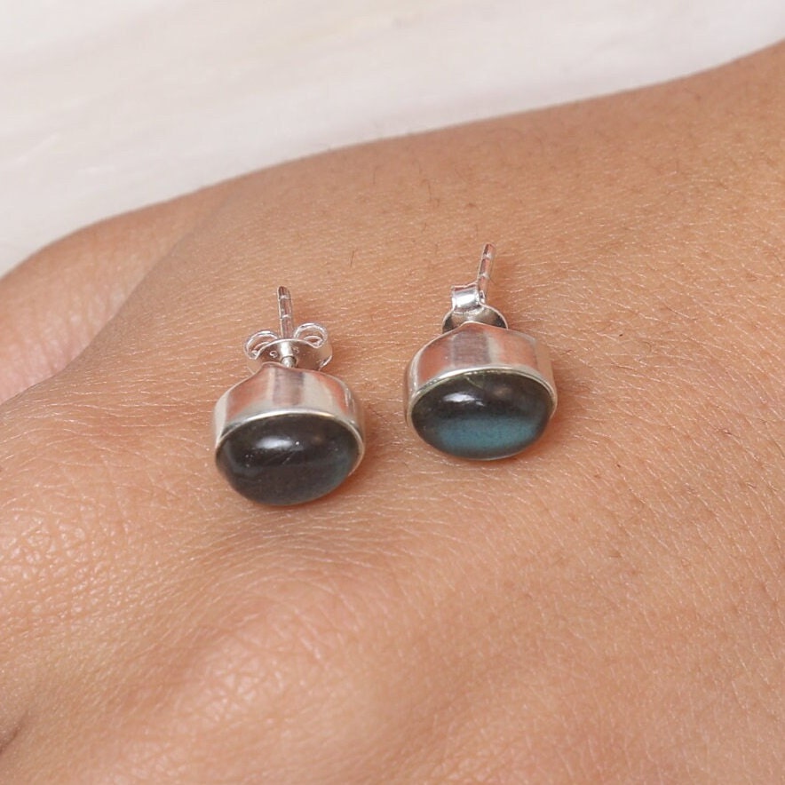 Labradorite Sterling Silver Stud Earrings