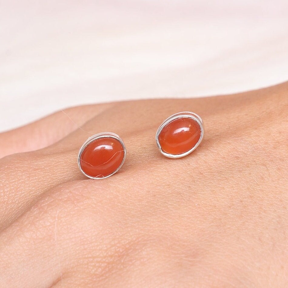 Carnelian Sterling Silver Stud Earrings