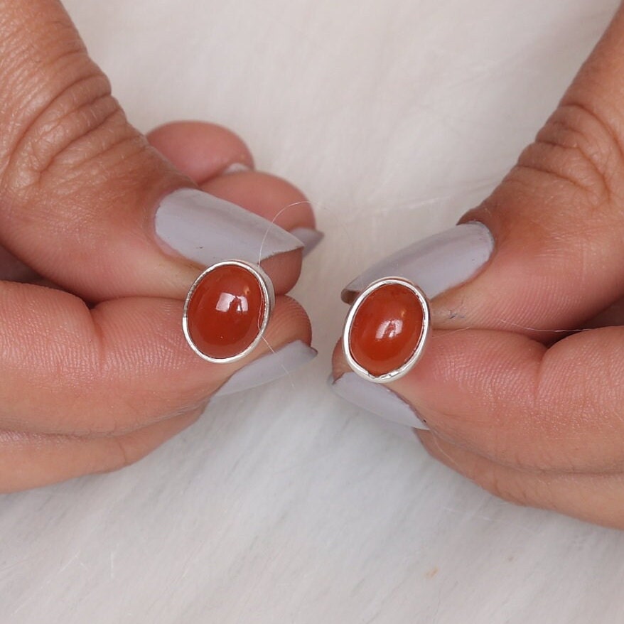 Carnelian Sterling Silver Stud Earrings