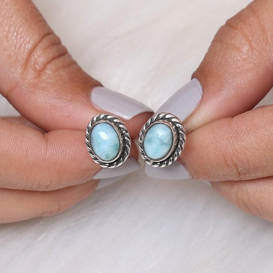 Dominican Larimar Sterling Silver Stud Earrings