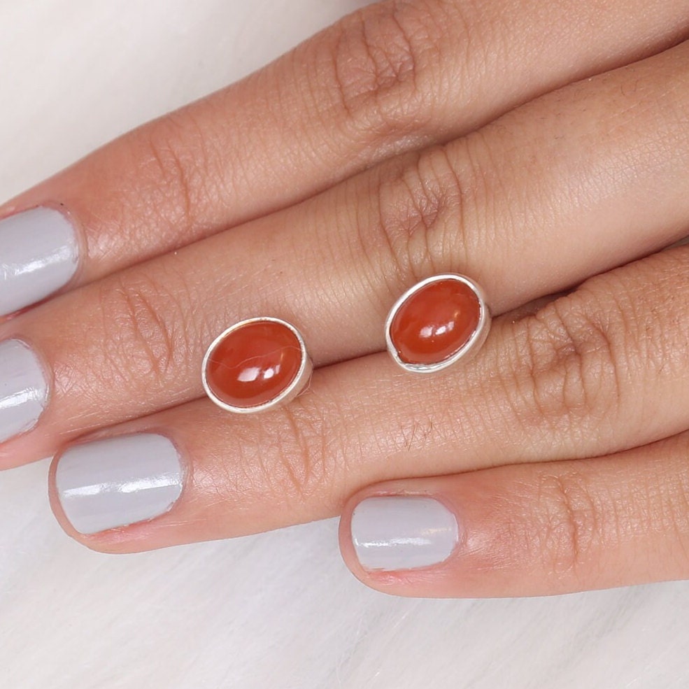 Carnelian Sterling Silver Stud Earrings