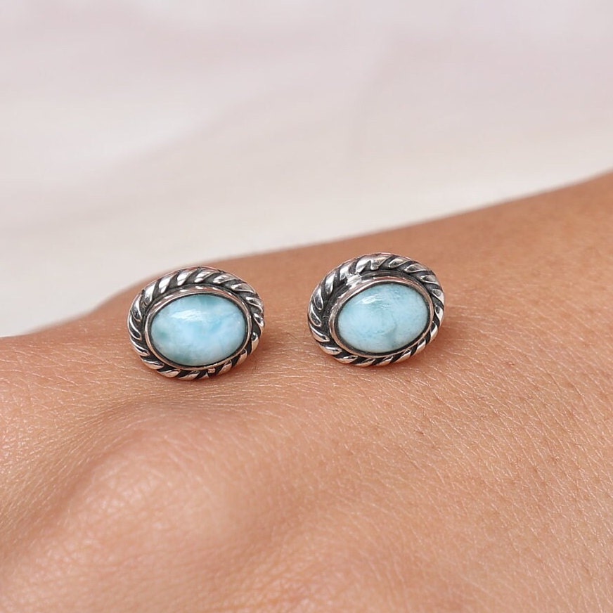 Dominican Larimar Sterling Silver Stud Earrings