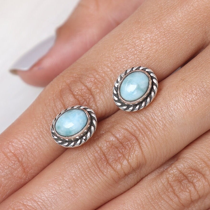 Dominican Larimar Sterling Silver Stud Earrings