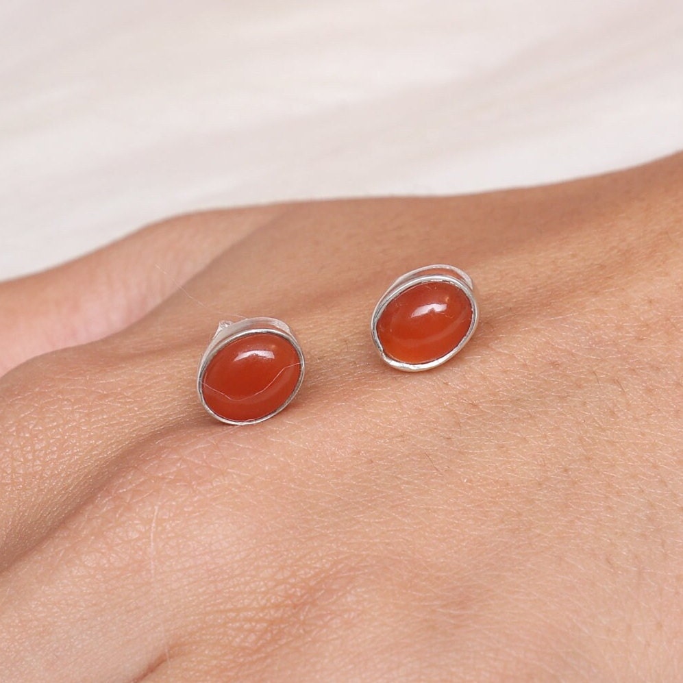 Carnelian Sterling Silver Stud Earrings