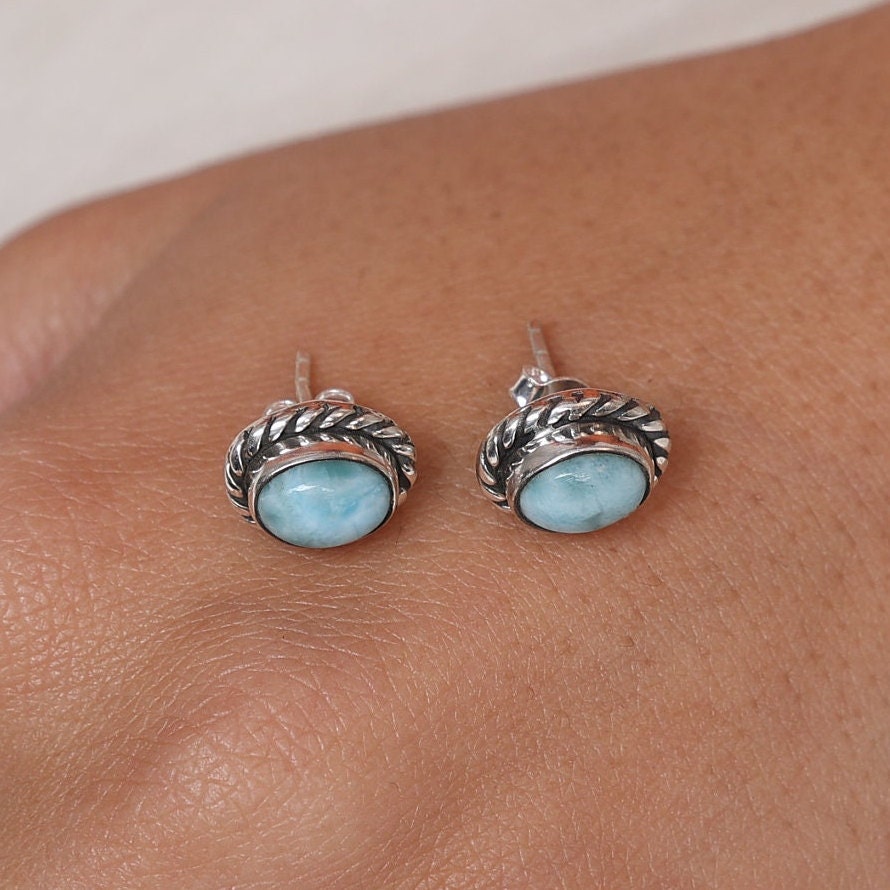 Dominican Larimar Sterling Silver Stud Earrings