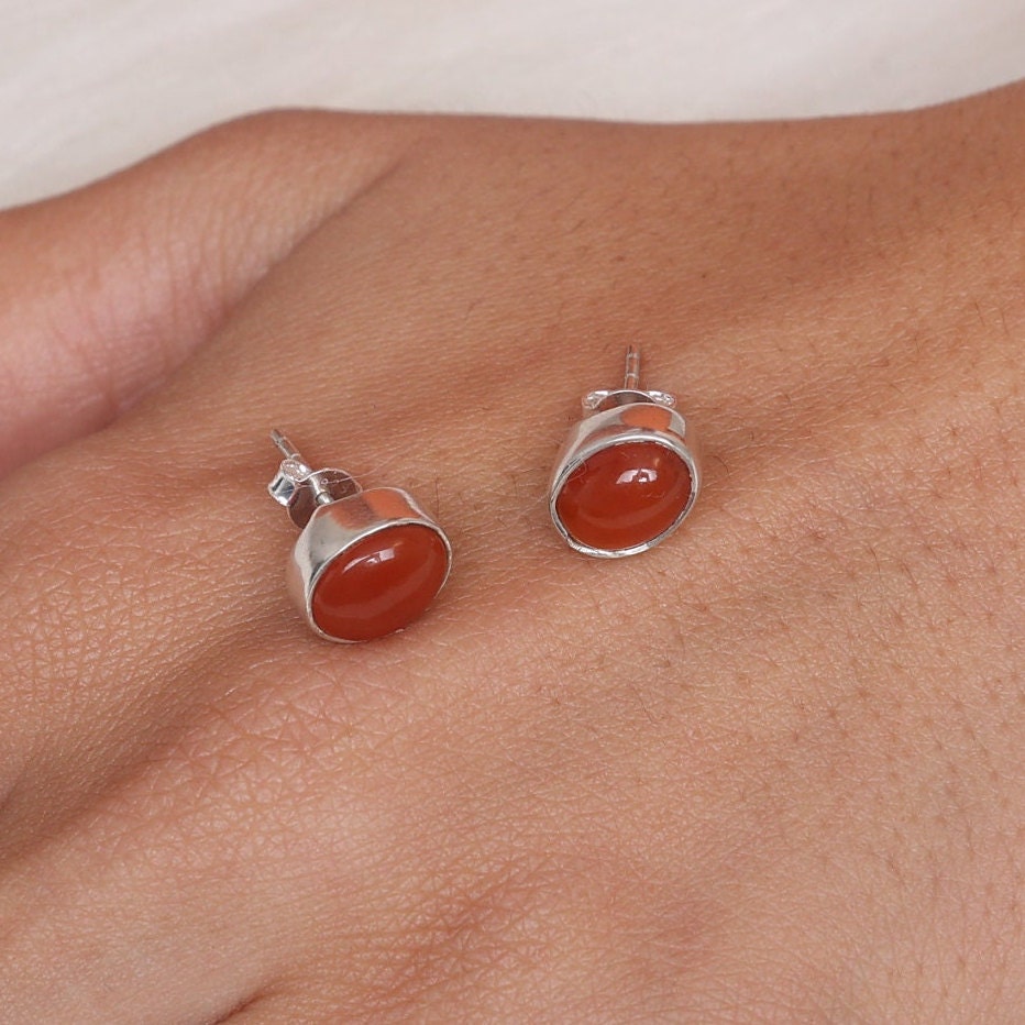 Carnelian Sterling Silver Stud Earrings