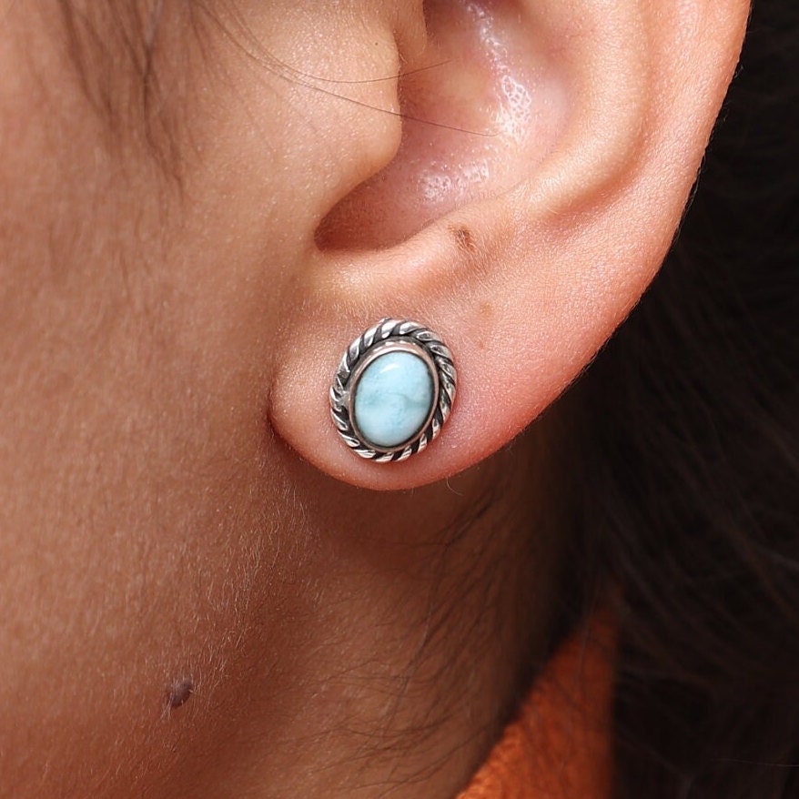 Dominican Larimar Sterling Silver Stud Earrings