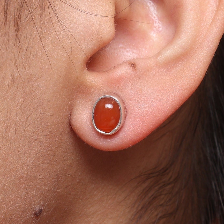 Carnelian Sterling Silver Stud Earrings