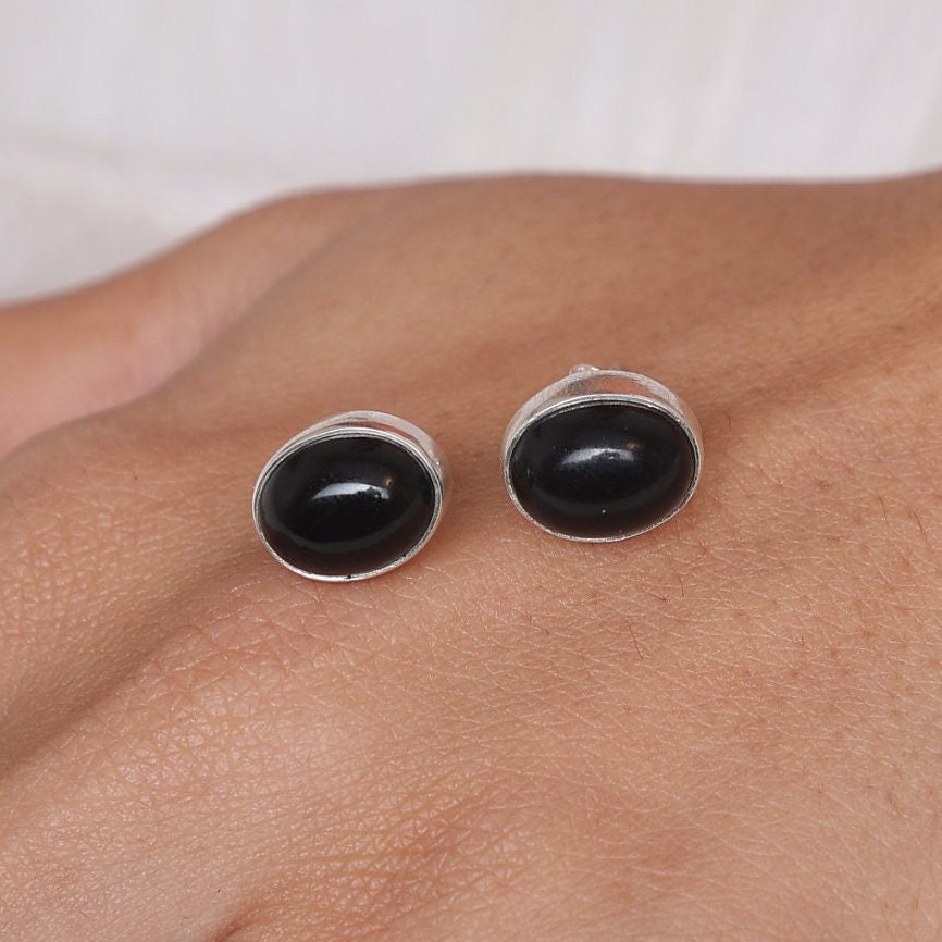 Black Onyx Sterling Silver Stud Earrings