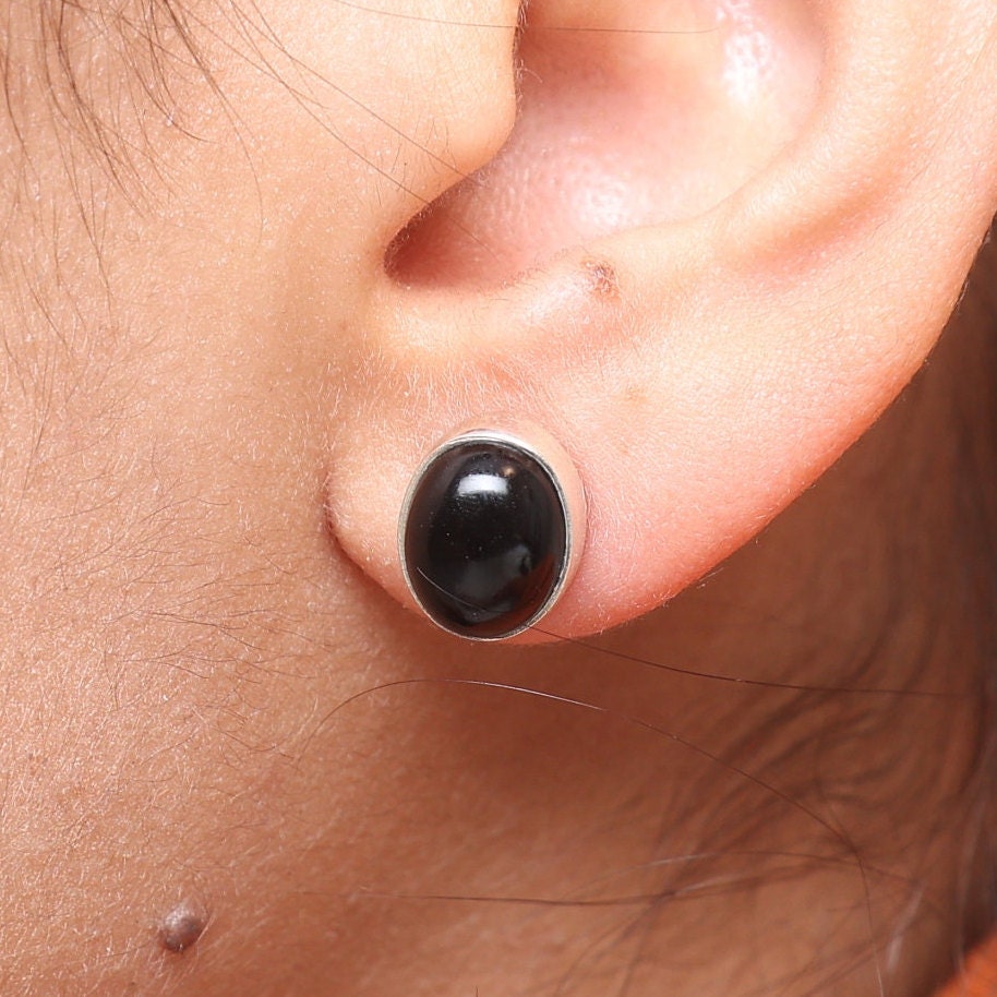 Black Onyx Sterling Silver Stud Earrings