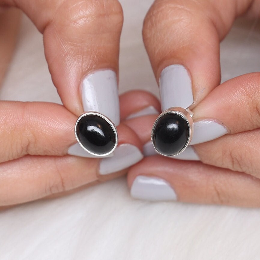 Black Onyx Sterling Silver Stud Earrings