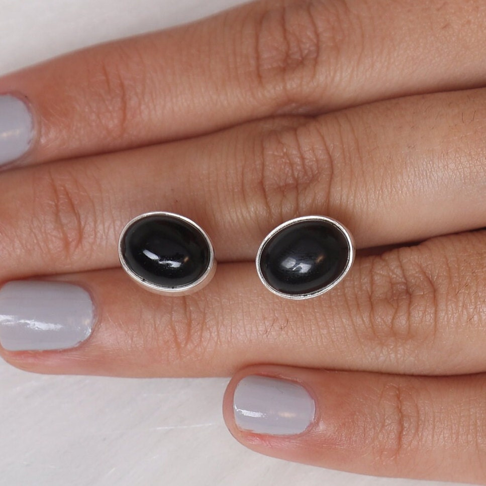 Black Onyx Sterling Silver Stud Earrings