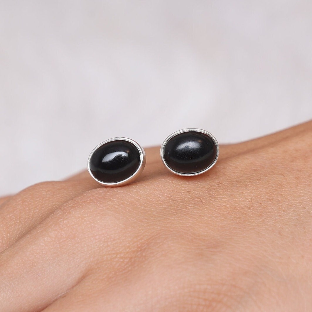 Black Onyx Sterling Silver Stud Earrings