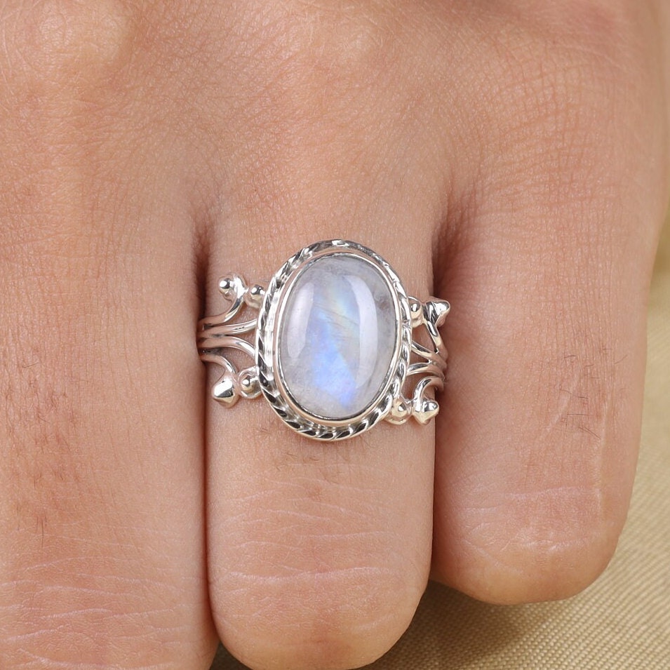 Rainbow Moonstone Sterling Silver Ring