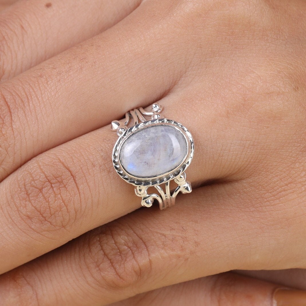 Rainbow Moonstone Sterling Silver Ring