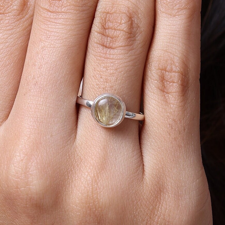 Golden Rutile Quartz Sterling Silver Ring