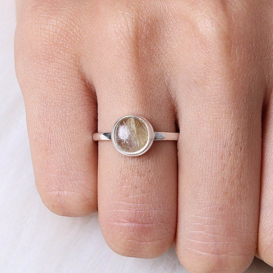 Golden Rutile Quartz Sterling Silver Ring