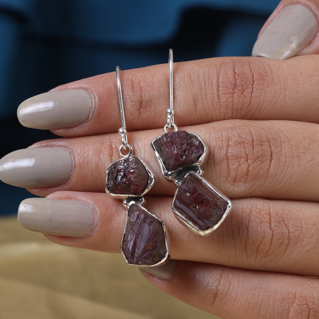 Raw Black Tourmaline Sterling Silver Earrings