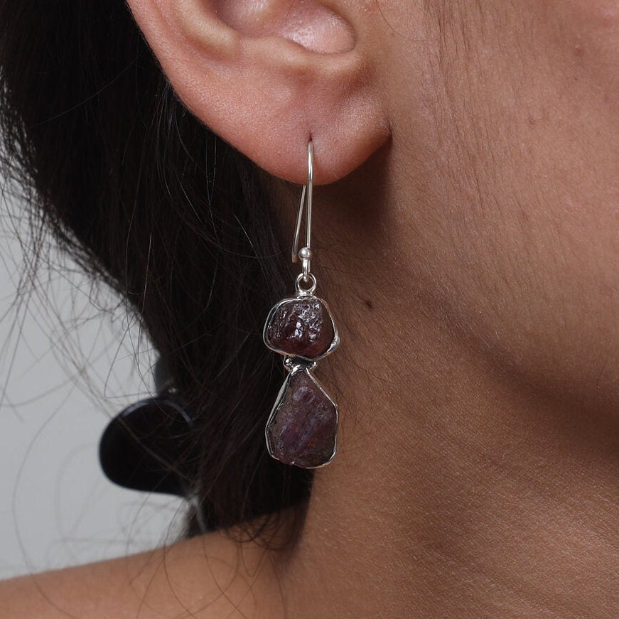 Raw Black Tourmaline Sterling Silver Earrings