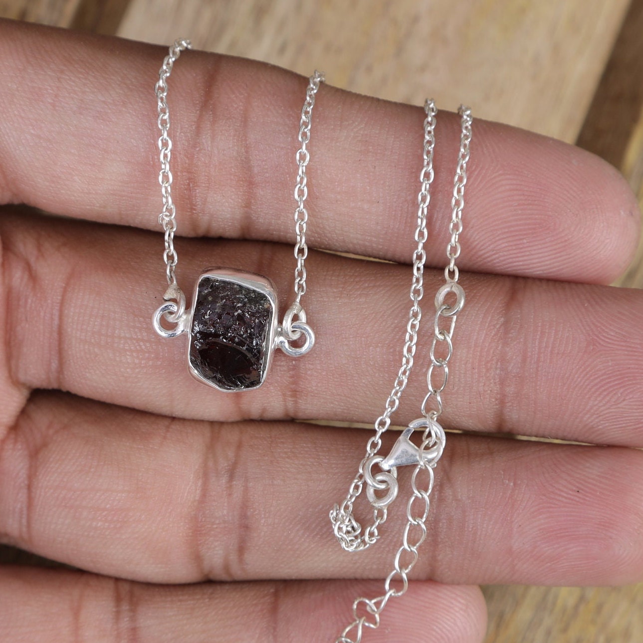 Raw Garnet Sterling Silver Pendant