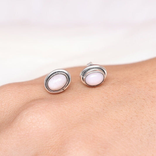 Pink Opal Sterling Silver Stud Earrings