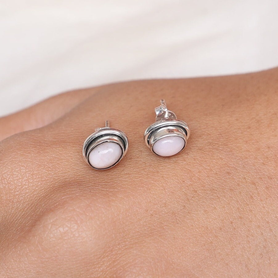 Pink Opal Sterling Silver Stud Earrings