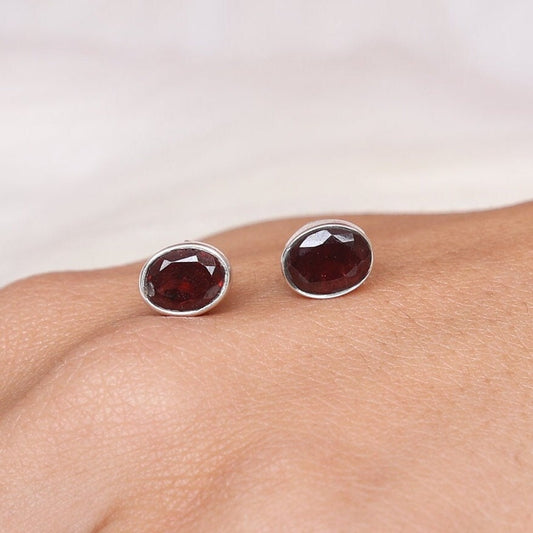 Garnet Sterling Silver Stud Earrings