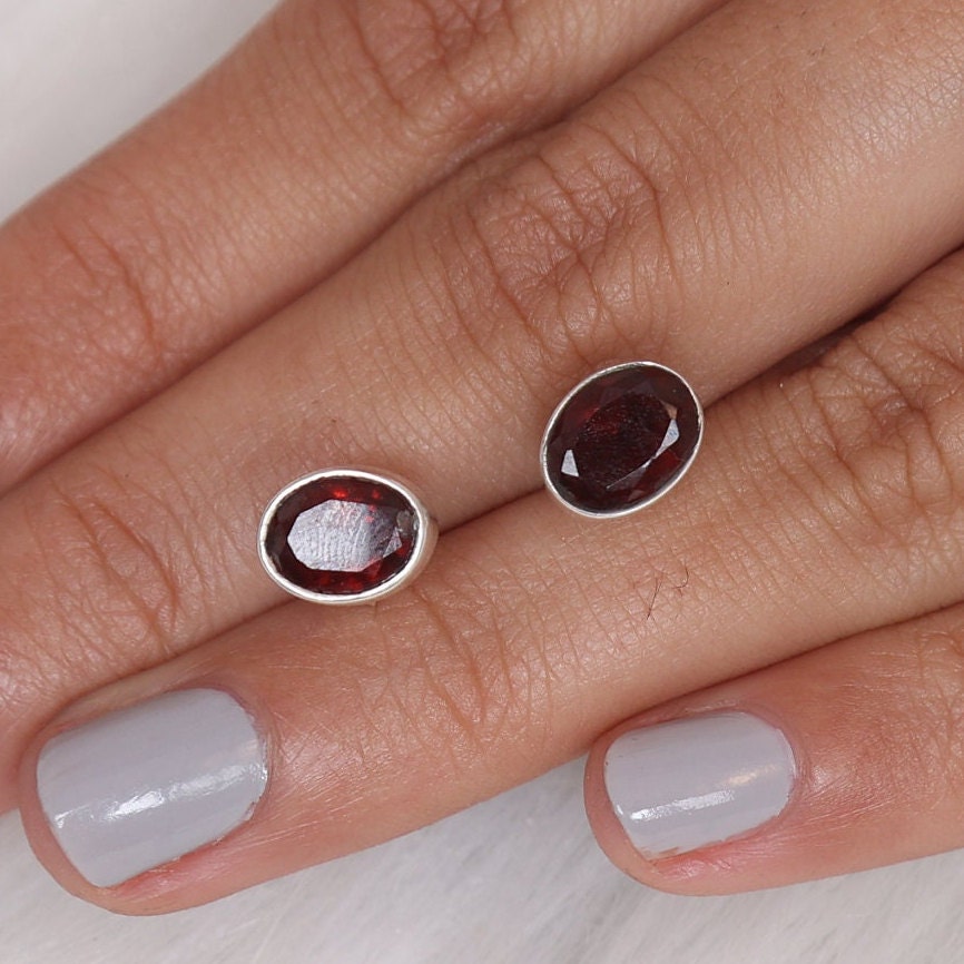 Garnet Sterling Silver Stud Earrings