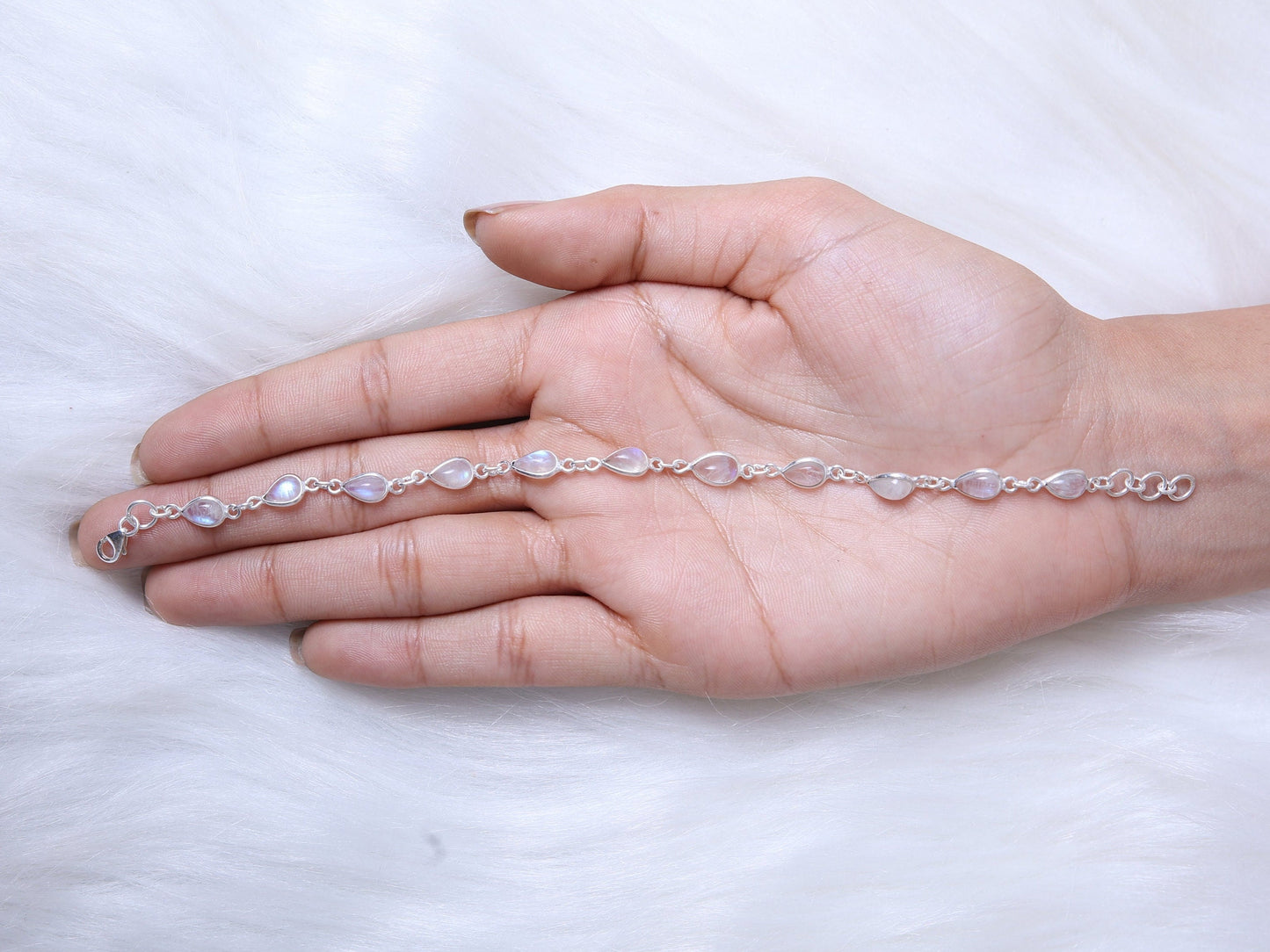 Rainbow Moonstone Sterling Silver Bracelet