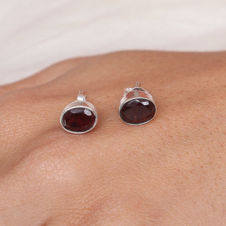 Garnet Sterling Silver Stud Earrings