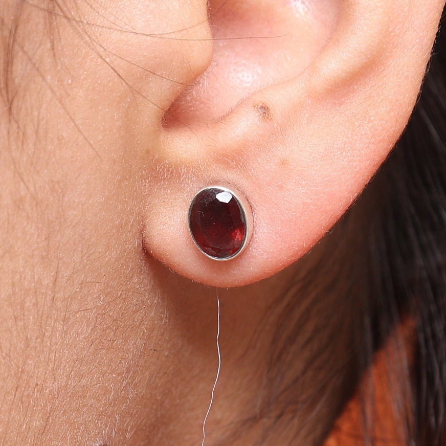 Garnet Sterling Silver Stud Earrings