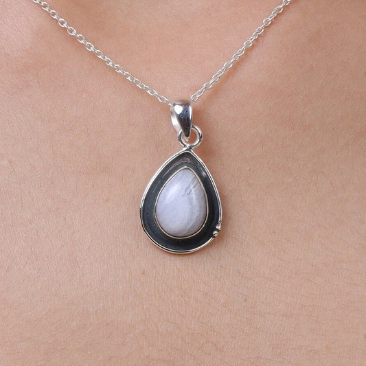 Blue Lace Agate Sterling Silver Pendant