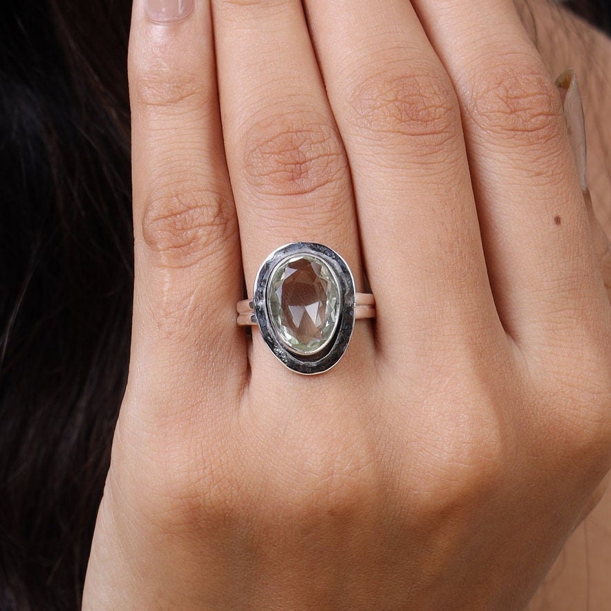 Green Amethyst Sterling Silver Ring