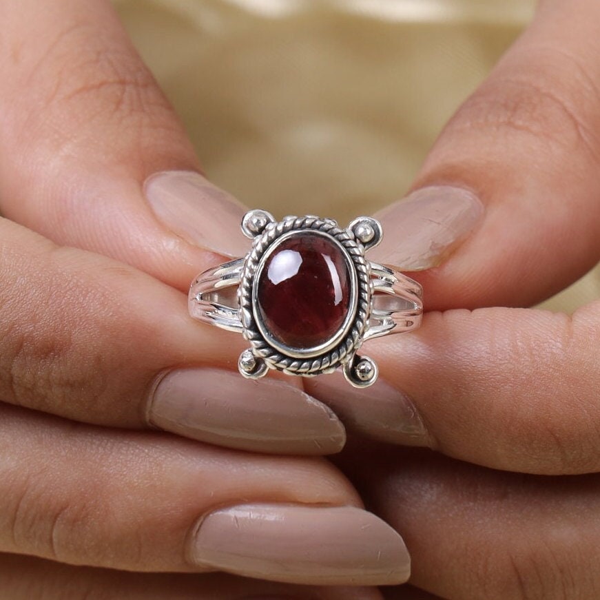 Garnet Sterling Silver Ring