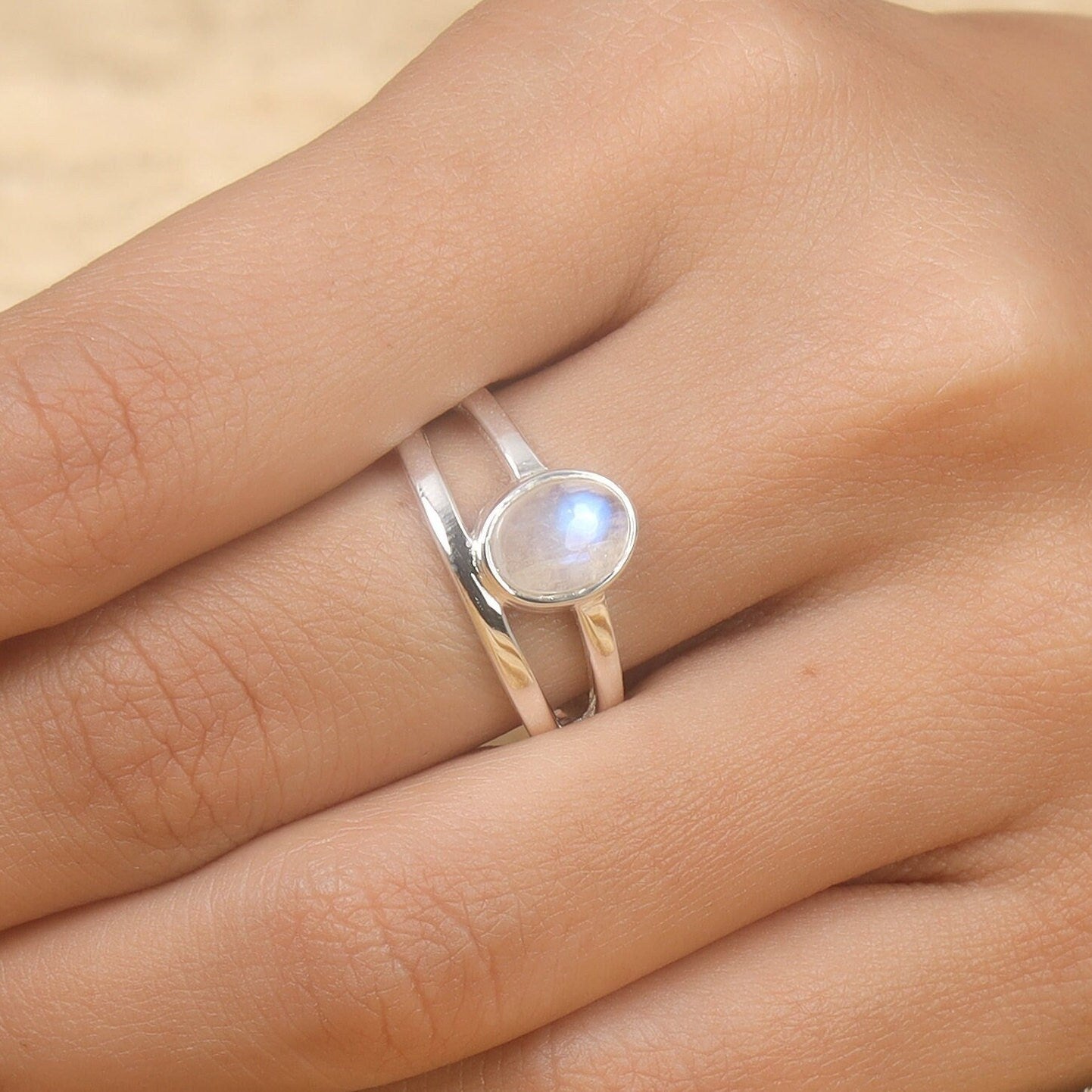 Rainbow Moonstone Sterling Silver Ring