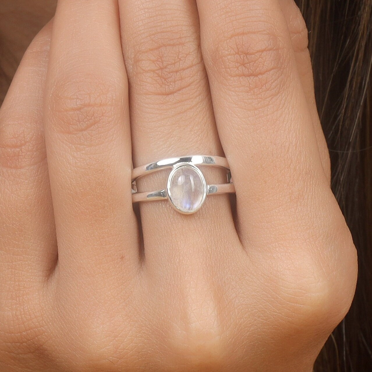 Rainbow Moonstone Sterling Silver Ring