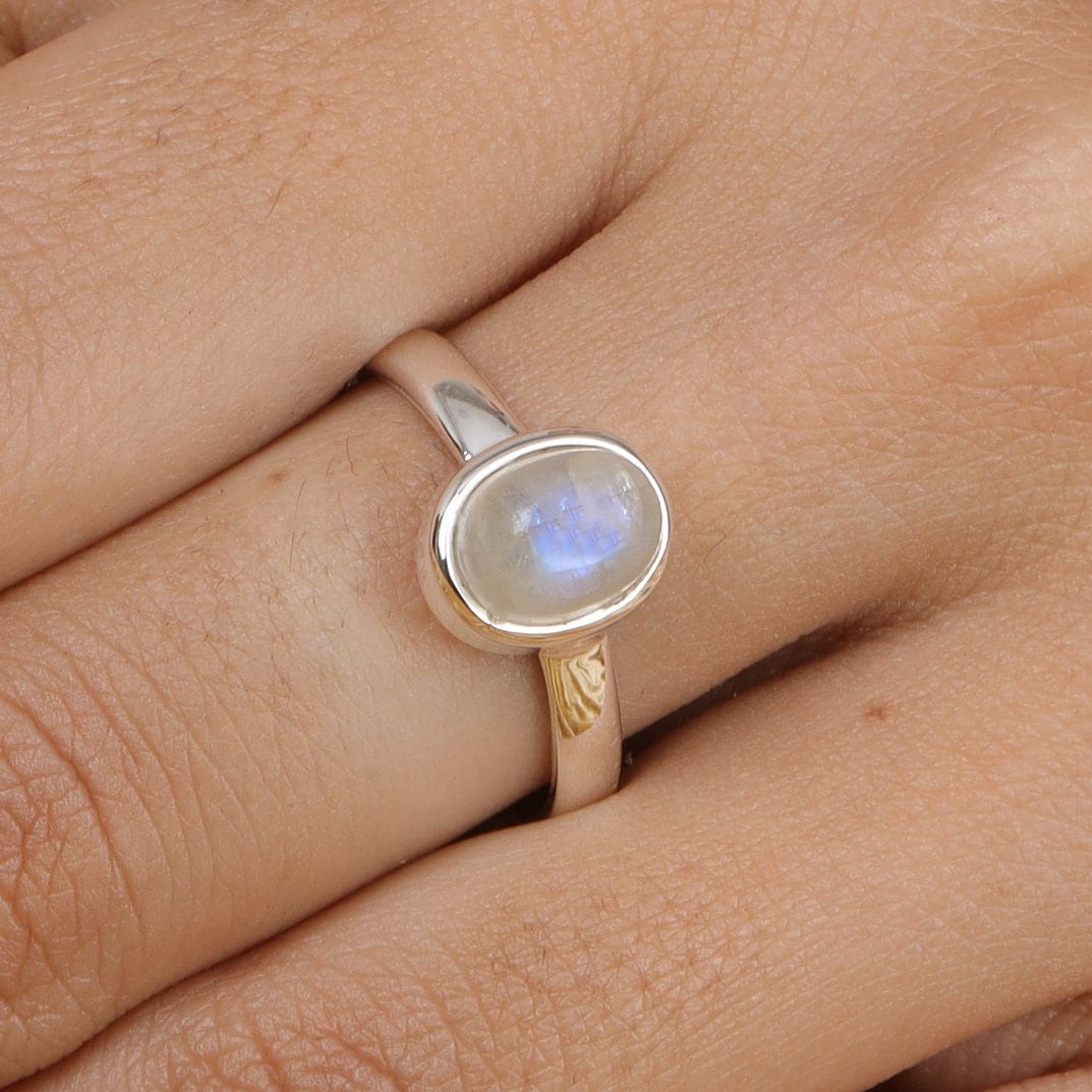 Rainbow Moonstone Sterling Silver Ring