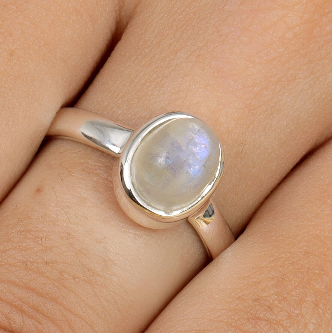 Rainbow Moonstone Sterling Silver Ring