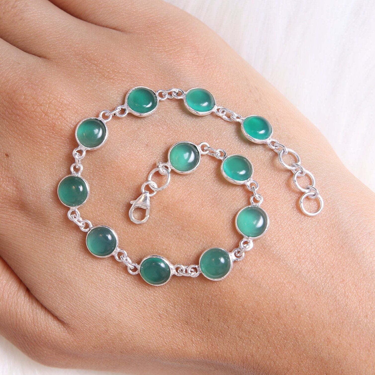 Green Onyx Sterling Silver Bracelet