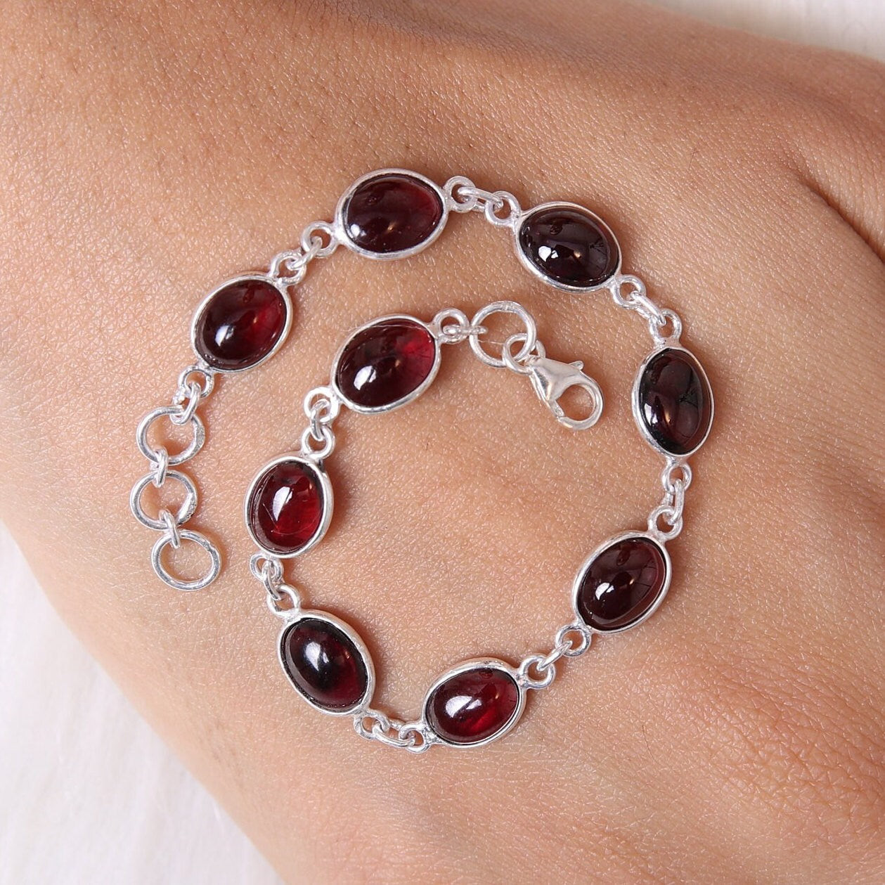 Garnet Sterling Silver Bracelet